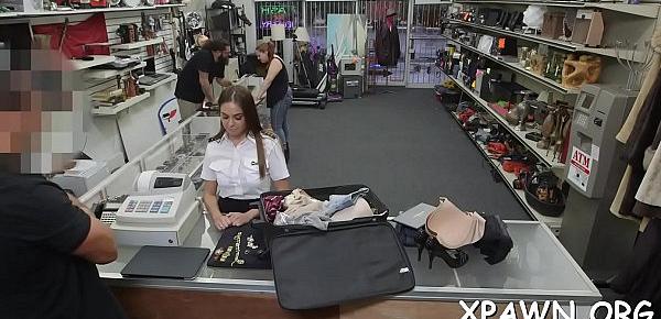  Girl gets an offer to have some sex in shop and that babe takes it